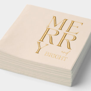 Modern Script Merry and Bright Christmas Xmas Foil Napkins