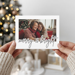 Modern Script Merry & Bright Photo Postcard