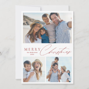 Modern Script Merry Christmas 3 Photo Holiday card