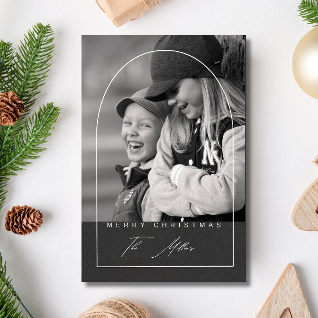 Modern Script Merry Christmas Arch Photo Holiday  Postcard (Creator Uploaded)