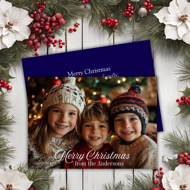 Modern Script Merry Christmas Custom Family Photo Holiday Card (Modern Script Merry Christmas Custom Family Photo Holiday Card)