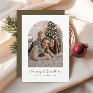 Modern Script Merry Christmas Family Arch Photo Holiday Card