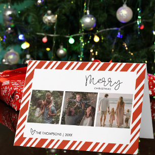 Modern Script Merry Christmas Family Photo Custom Card