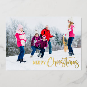 Modern Script Merry Christmas Family Photo Foil Ho