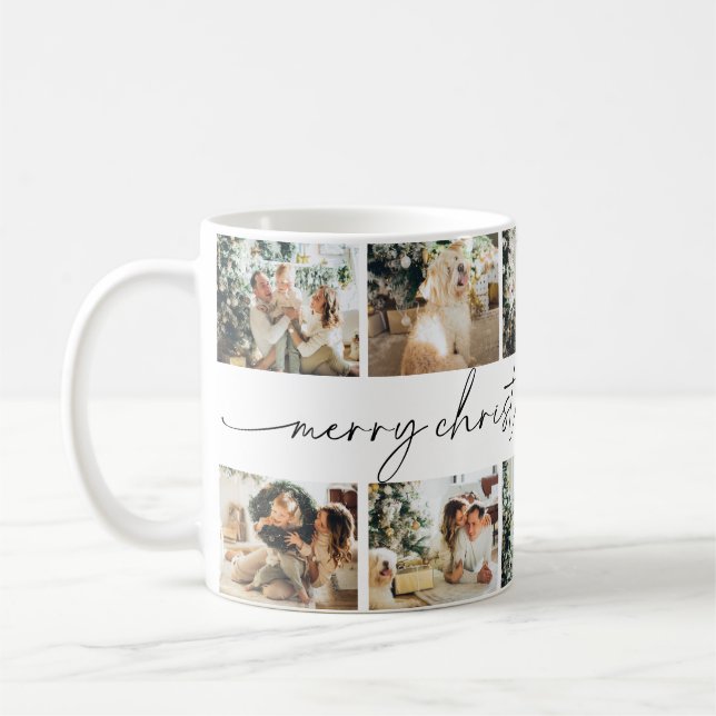 Modern Script Merry Christmas Family Photo Mug (Left)