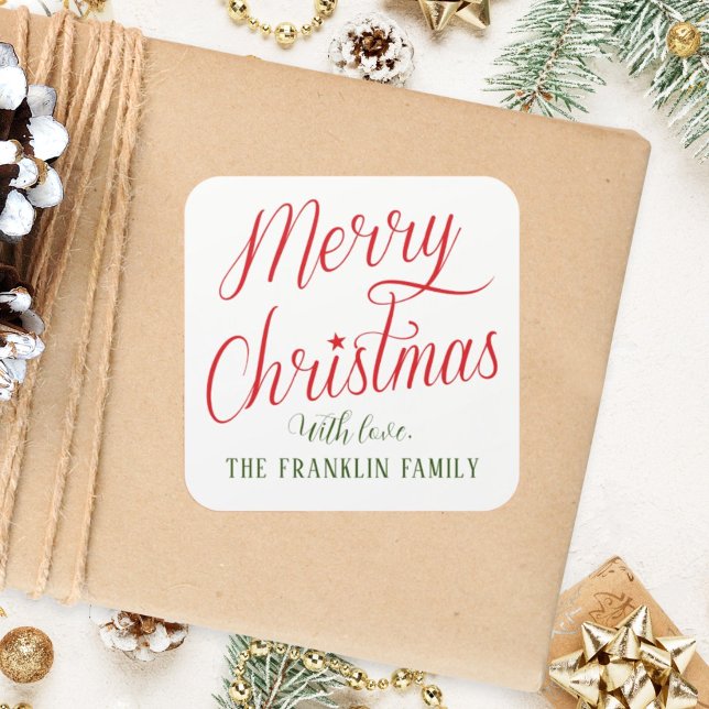 Modern Script Merry Christmas Festive Gift Square Sticker (Creator Uploaded)