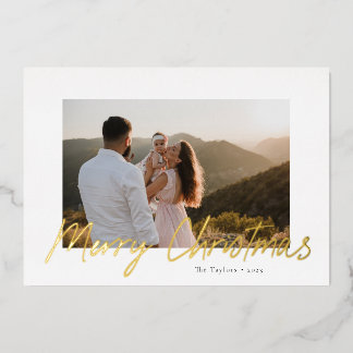 Modern Script Merry Christmas Foil Photo Card
