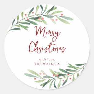 Modern Script Merry Christmas Holiday Classic Round Sticker