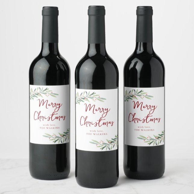 Modern Script Merry Christmas Holiday Party Wine Label (Bottles)