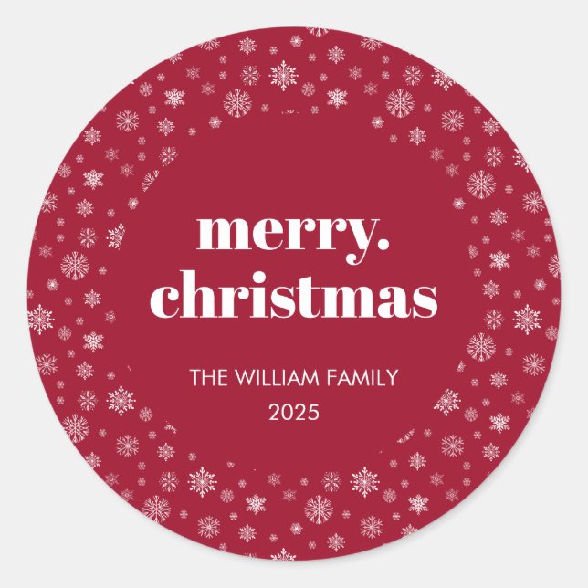 Modern Script Merry Christmas Holiday Red Classic Round Sticker (Front)