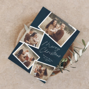Modern Script Merry Christmas Photo Collage  Holiday Card