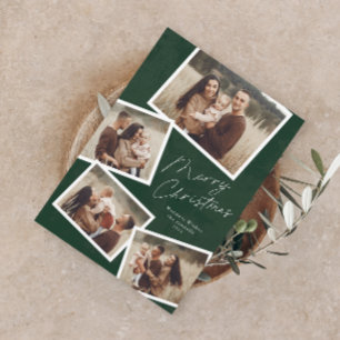 Modern Script Merry Christmas Photo Collage  Holiday Card
