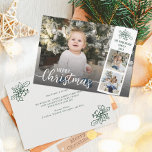 Modern Script Merry Christmas Photo Collage Holiday Card<br><div class="desc">Add your family photos,  name,  and year date to this unique modern 3-photo Merry Christmas holiday card,  with elegant script overlay. The message and names on the back are easily personalised with the text templates.</div>