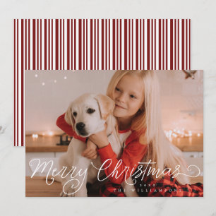 Modern Script Merry Christmas photo Holiday Card