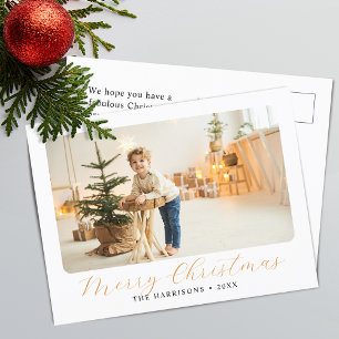 Modern Script Merry Christmas Photo Holiday Postcard