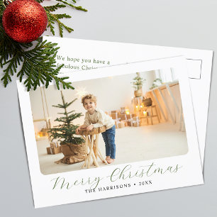 Modern Script Merry Christmas Photo Holiday Postcard