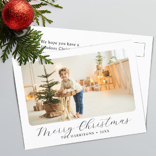Modern Script Merry Christmas Photo Holiday Postcard