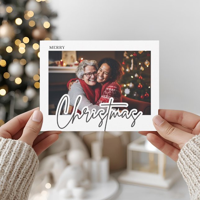 Modern Script Merry Christmas Photo  Postcard (Creator Uploaded)