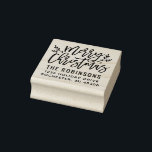 Modern Script Merry Christmas Return Address Rubber Stamp<br><div class="desc">Stylish Merry Christmas holiday return address stamper features script writing and accents of branches with holly leaves and berries. Personalise with your name / family and return address.</div>