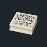 Modern Script Merry Christmas Return Address Rubber Stamp<br><div class="desc">Stylish Merry Christmas holiday return address stamper features script writing and accents of branches with holly leaves and berries. Personalise with your name / family and return address.</div>