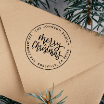 Modern Script Merry Christmas Round Return Address