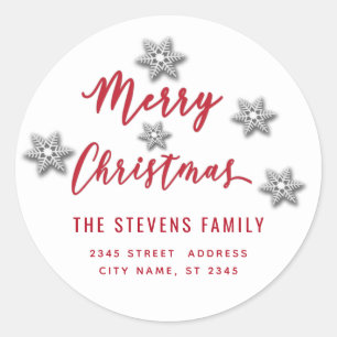 Modern script Merry Christmas snowflakes Classic Round Sticker
