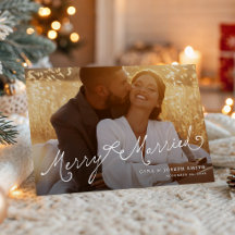 Modern Script Merry Married Photo Card