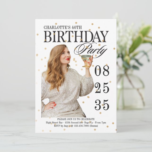 Modern Script Milestone Any Age Birthday Gold  Invitation (Standing Front)