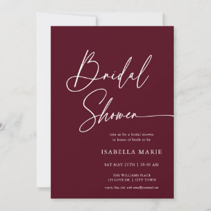 Modern Script MInimal Burgundy Bridal Shower Invitation