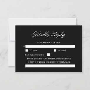 Modern Script Minimal Calligraphy Black Wedding RSVP Card