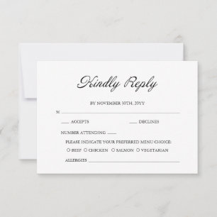 Modern Script Minimal Calligraphy White Wedding RSVP Card