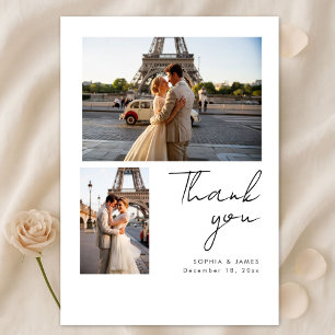 Modern Script Minimal Destination Photo Wedding Thank You Card