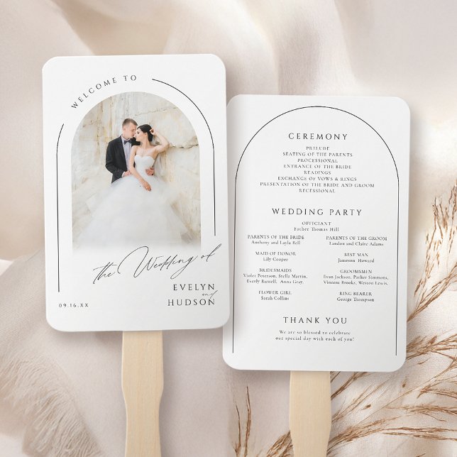 Modern Script Minimal Photo Arch Wedding Programs Hand Fan (Modern Script Minimal Photo Arch Wedding Programs Hand Fan)