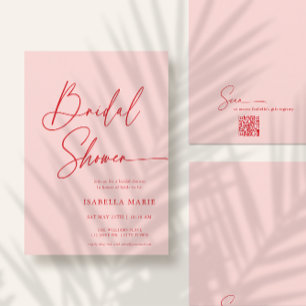 Modern Script MInimal Pink Red Bridal Shower Invitation