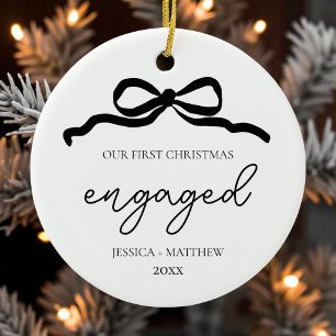 Modern Script Minimalist First Christmas Engaged Ceramic Tree Decoration
