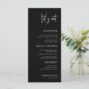 Modern Script Minimalist Let's Eat Black Wedding   Menu