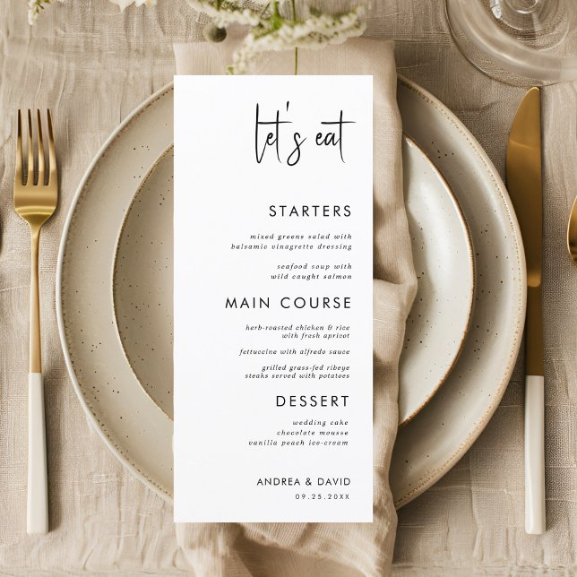 Modern Script Minimalist Let's Eat White Wedding   Menu (Creator Uploaded)