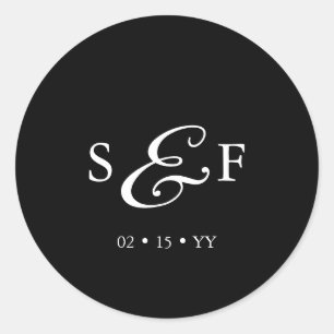 Modern Script Minimalist Monogram Black Wedding Classic Round Sticker