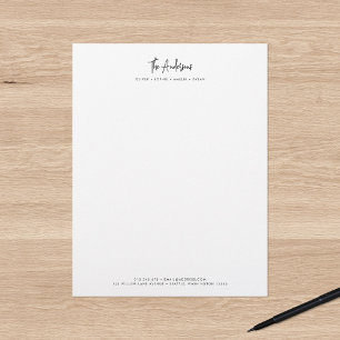 Modern Script Minimalist Personalised Family Name Custom Letterhead