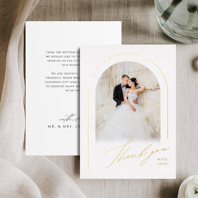 Modern Script Minimalist Photo Arch Thank you (Modern Script Minimalist Photo Arch Thank you Foil Holiday Card)
