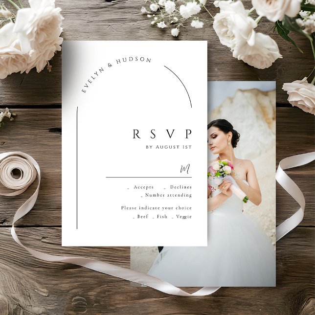 Modern Script Minimalist Photo Arch Wedding RSVP Card (Modern Script Minimalist Photo Arch Wedding RSVP Card)