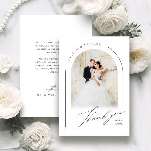 Modern Script Minimalist Photo Arch Wedding Thank You Card