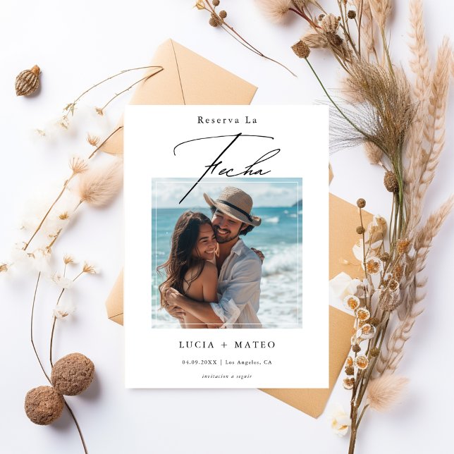 Modern Script Minimalist Spanish Wedding Photo Save The Date (Creator Uploaded)