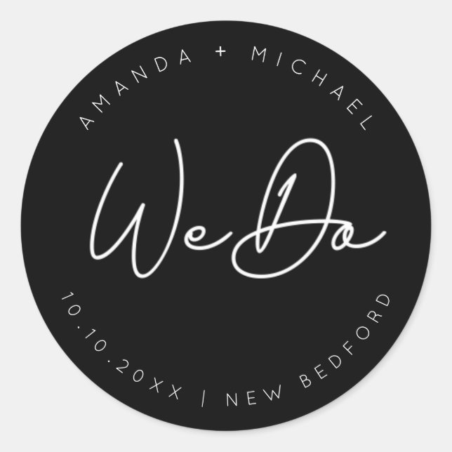 Modern Script Minimalist Wedding Classic Round Sticker (Front)