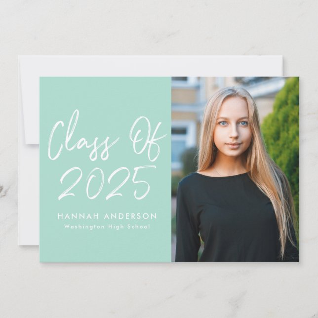 Modern Script Mint 2025 Photo Graduation Party Invitation (Front)