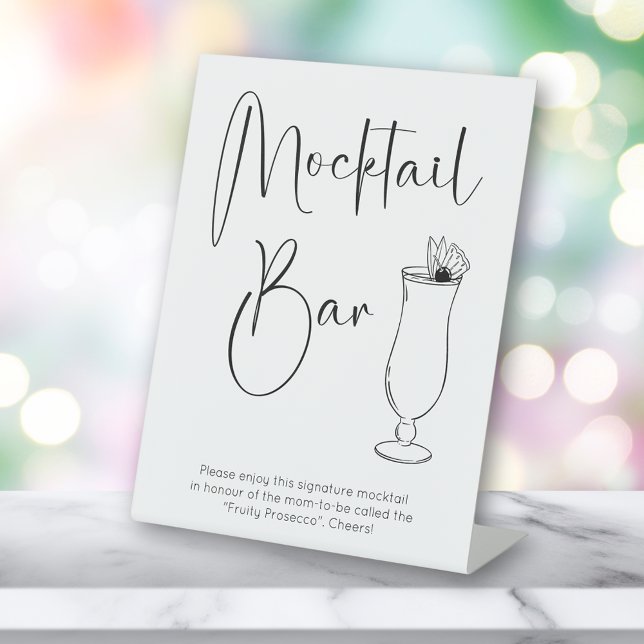 Modern Script Mocktail Bar Baby Shower Pedestal Sign (Creator Uploaded)