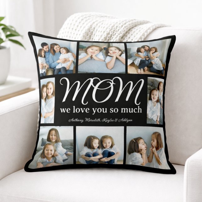 Modern Script Mom We Love You Photo Collage XO  Cushion (Creator Uploaded)