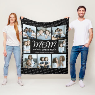 Modern Script Mom We Love You Photo Collage XO  Fleece Blanket