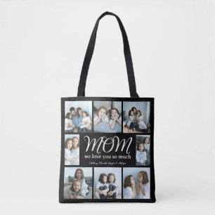 Modern Script Mom We Love You Photo Collage XO  Tote Bag