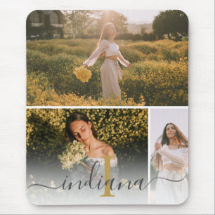 Modern Script Monogram 3 Photo Custom Mouse Pad
